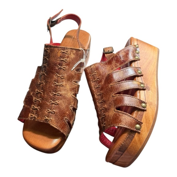 Bed Stu Fontella Distressed Almond Lux Leather Wooden Open Toe Strap Clog 10 - Picture 6 of 15